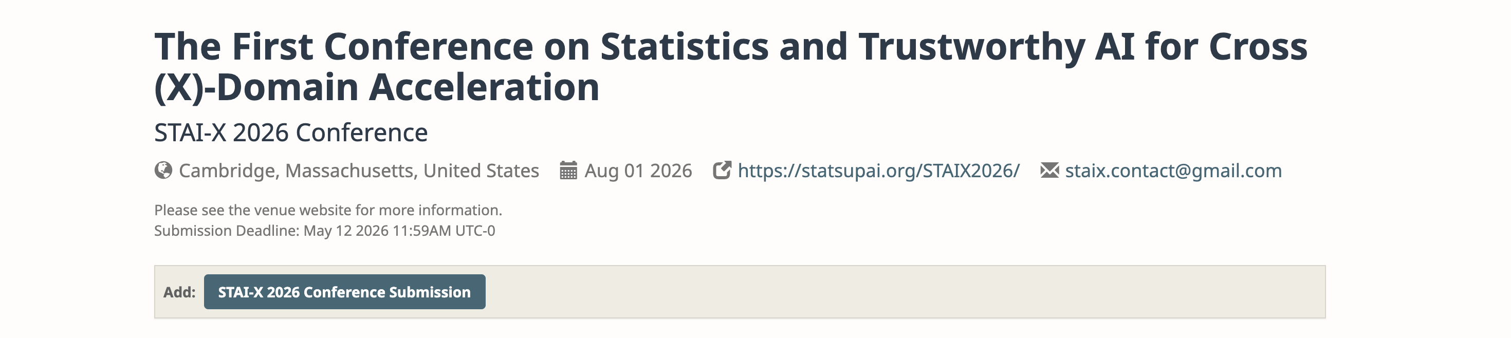 STAI-X 2026 paper track submission portal screenshot