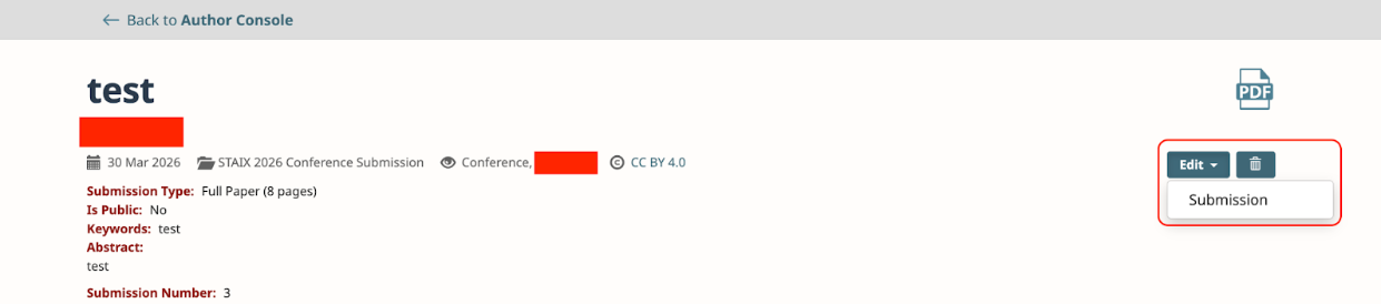 OpenReview author console screenshot