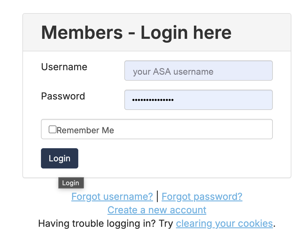 ASA member login form