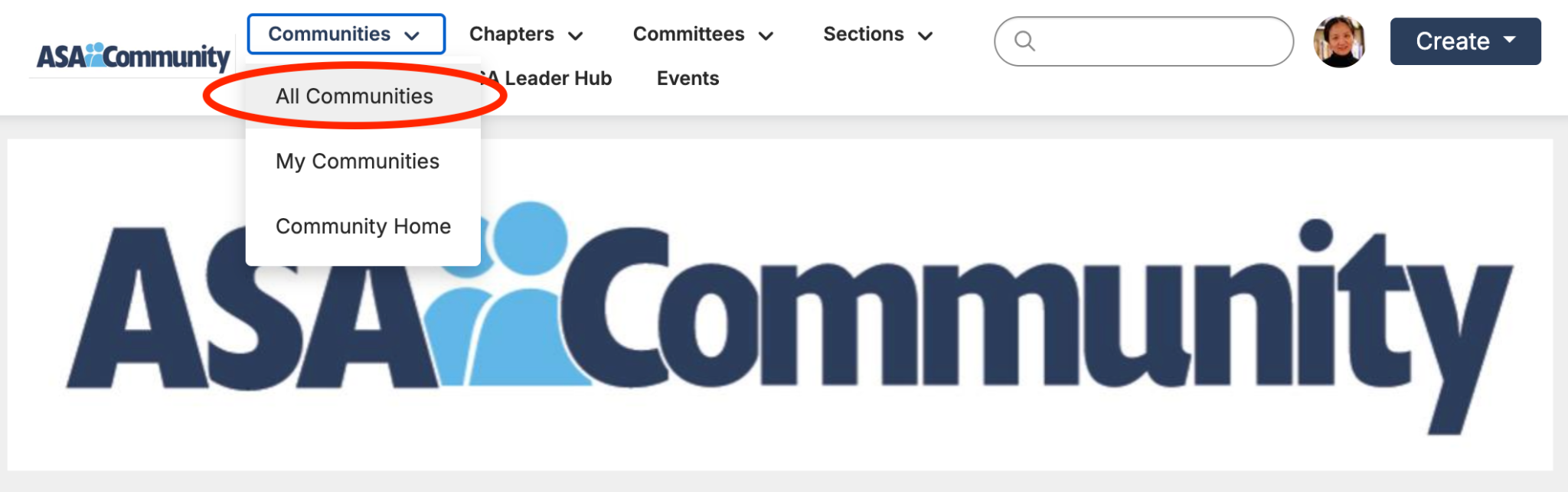 Communities dropdown with All Communities highlighted