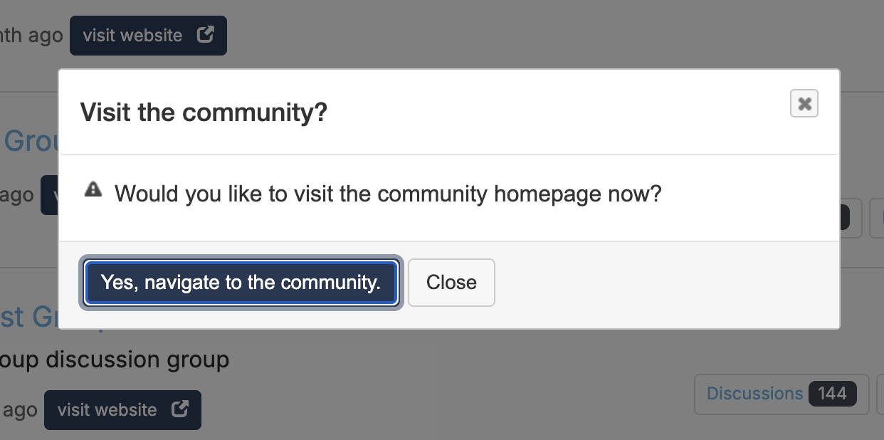 Visit the community confirmation dialog